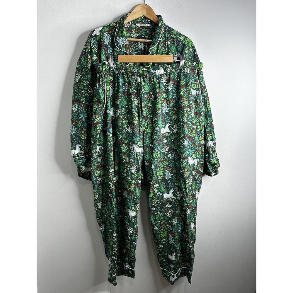 Print Fresh Pajama Set Womens 1X Unicorn Garden Print Button Long Sleeve Pants